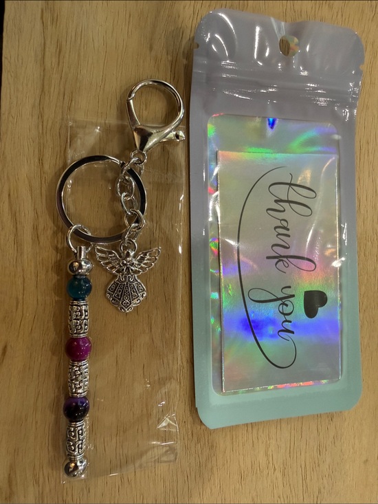 Handmade Accessories - Beaded Angel Keychain with Silver Accents - Multicolor
